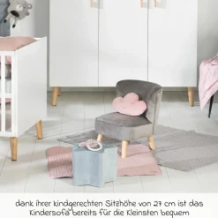 Kindersessel gepolster, mit Samtstoff bezogen - Lil Sofa - Silbergrau