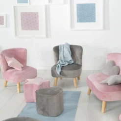 Kindersessel gepolster, mit Samtstoff bezogen - Lil Sofa - Silbergrau