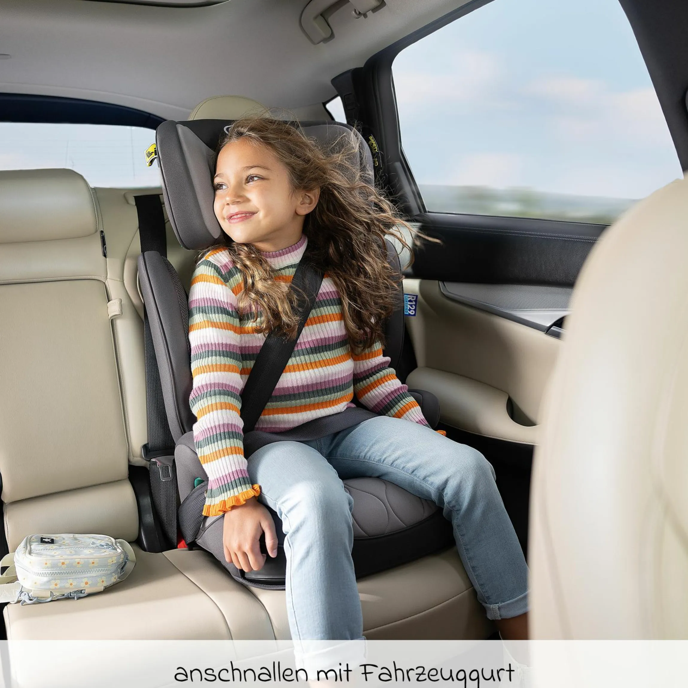 Kindersitz Affix i-Size R129 ab 3,5 Jahre - 12 Jahre (100 cm - 150 cm) nur 4,2 kg schwer mit Isofix & Getränkehalter - Iron - Kollektion 2025