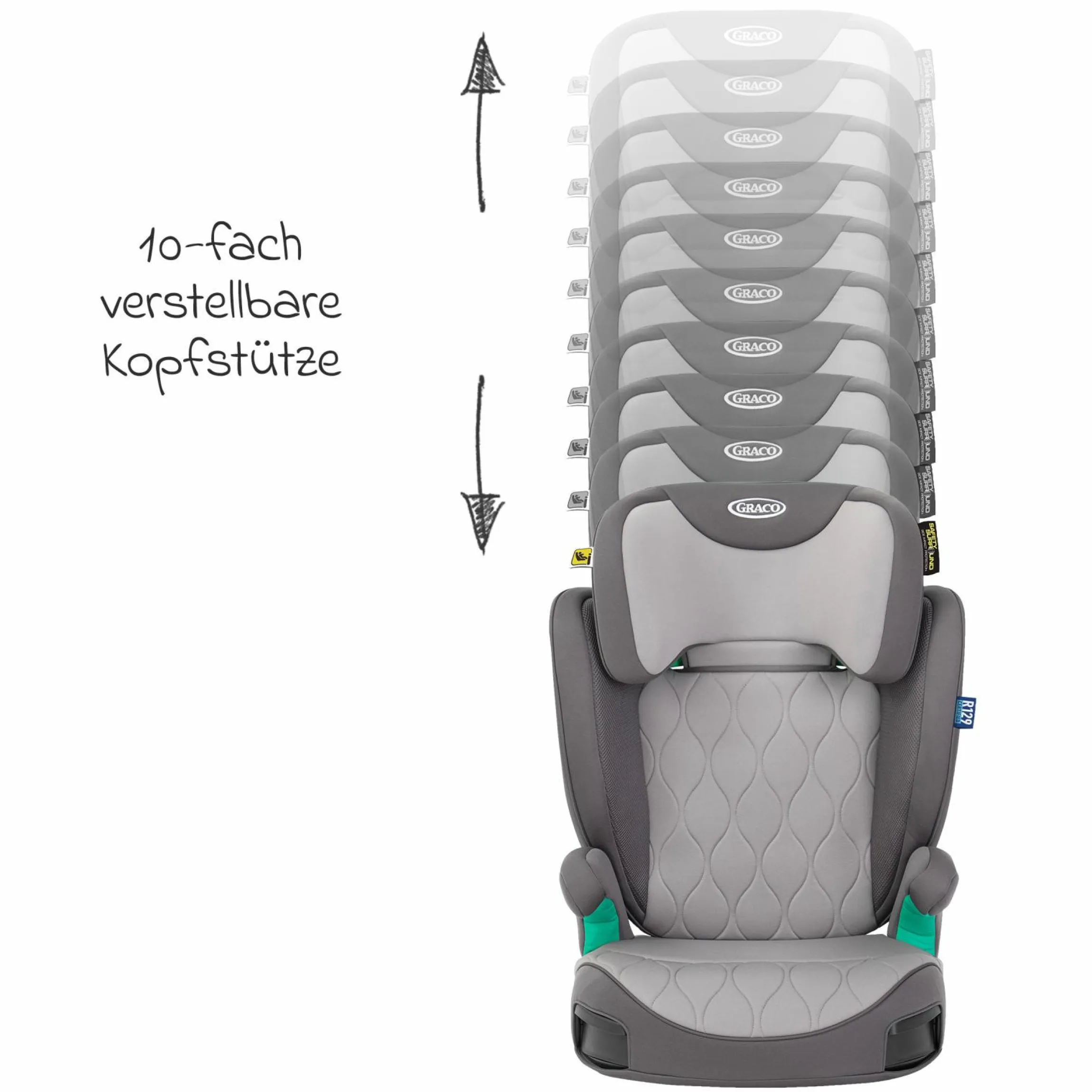 Kindersitz Affix i-Size R129 ab 3,5 Jahre - 12 Jahre (100 cm - 150 cm) nur 4,2 kg schwer mit Isofix & Getränkehalter - Iron - Kollektion 2025