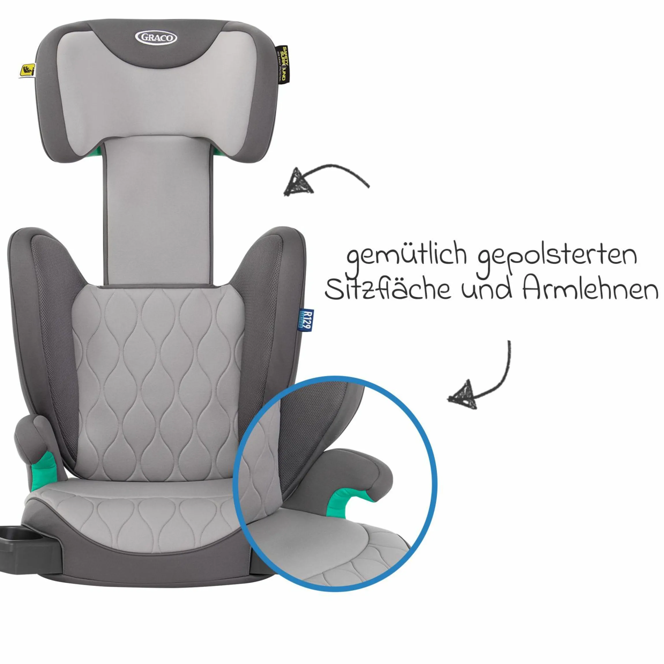 Kindersitz Affix i-Size R129 ab 3,5 Jahre - 12 Jahre (100 cm - 150 cm) nur 4,2 kg schwer mit Isofix & Getränkehalter - Iron - Kollektion 2025
