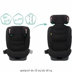 Kindersitz Elli Pro i-Size ab 3 Jahre - 12 Jahre (100 cm - 150 cm) mit Isofix & Getränkehalter - Schwarz