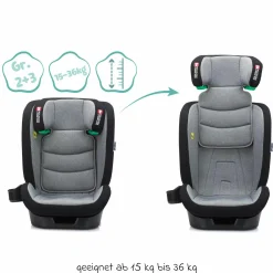 Kindersitz Elli Pro i-Size ab 3 Jahre - 12 Jahre (100 cm - 150 cm) mit Isofix & Getränkehalter - Grau