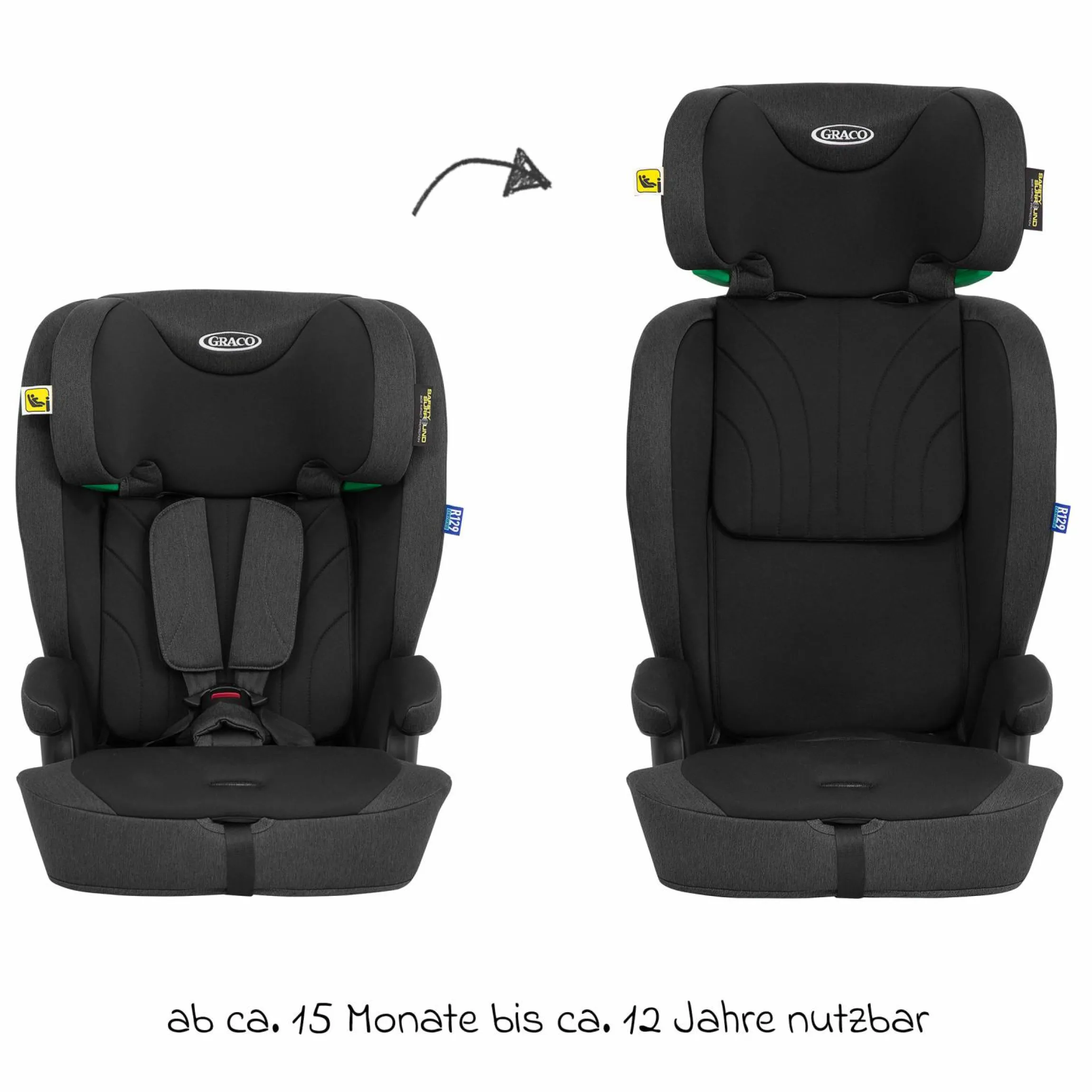 Kindersitz Energi i-Size R129 ab 15 Monate bis 12 Jahre (76 cm - 150 cm) mit Isofix & Top Tether - Midnight