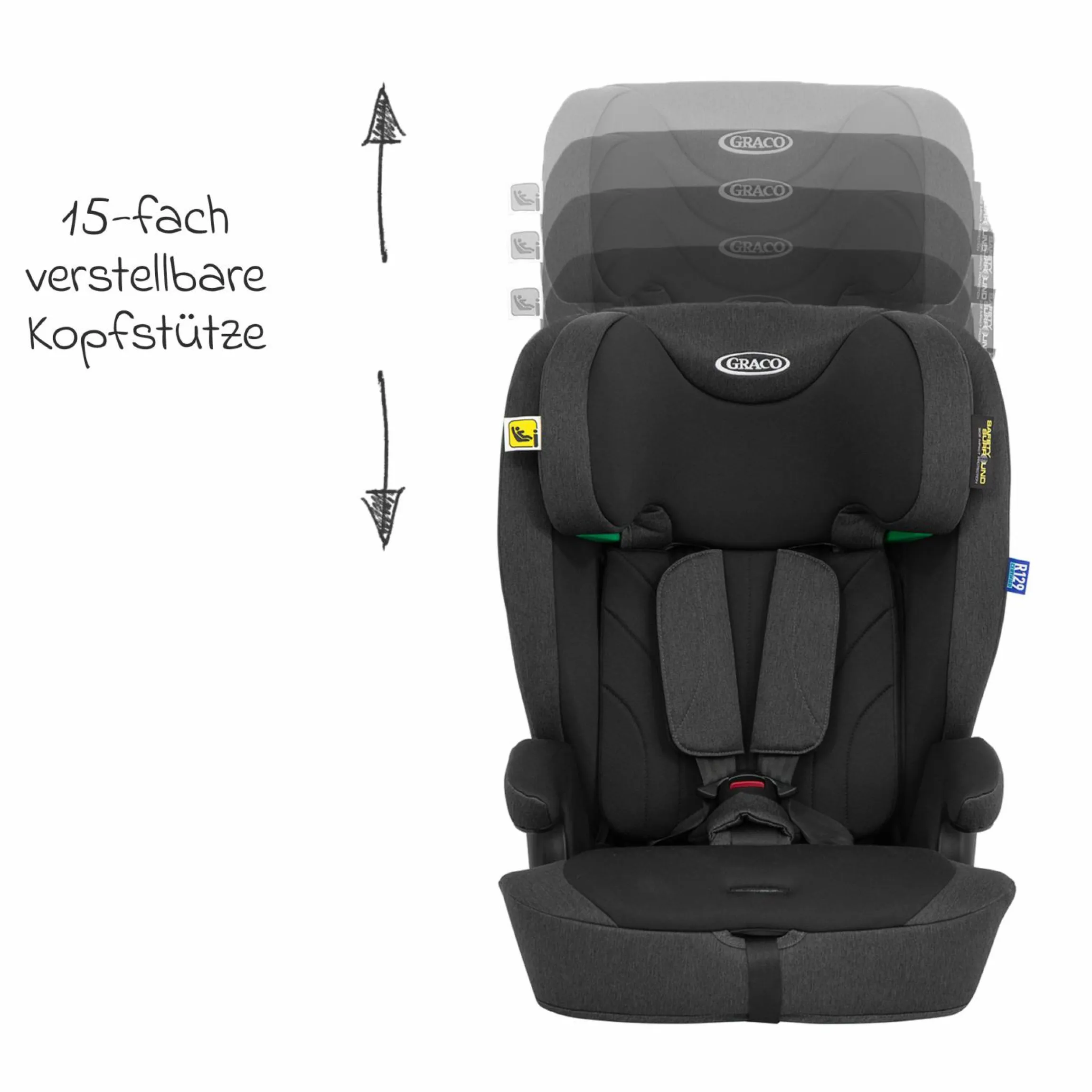 Kindersitz Energi i-Size R129 ab 15 Monate bis 12 Jahre (76 cm - 150 cm) mit Isofix & Top Tether - Midnight