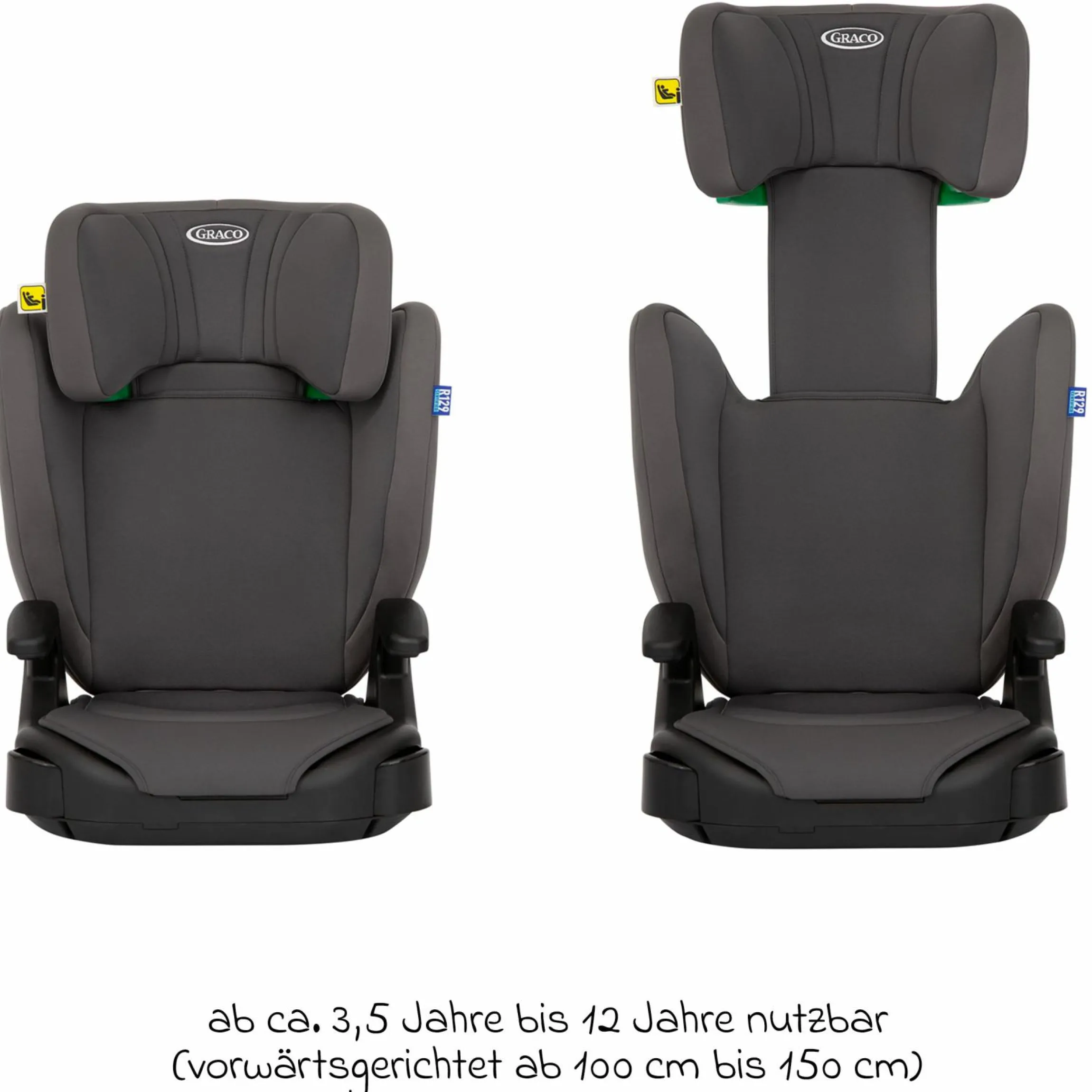 Kindersitz Junior Maxi i-Size R129 ab 3,5 Jahre - 12 Jahre (100 cm - 150 cm) inkl. Getränkehalter nur 3,5 kg leicht - Iron - Kollektion 2025