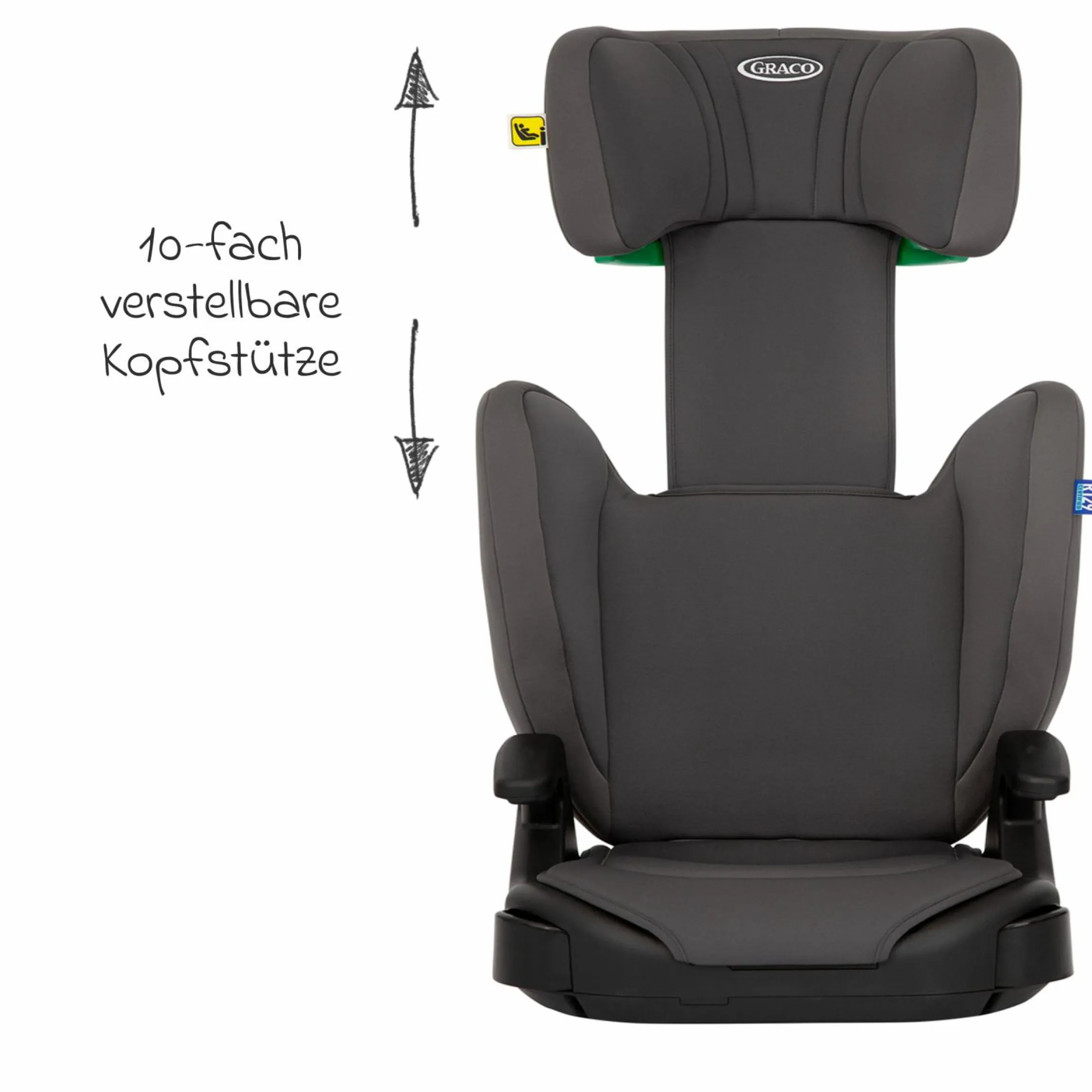 Kindersitz Junior Maxi i-Size R129 ab 3,5 Jahre - 12 Jahre (100 cm - 150 cm) inkl. Getränkehalter nur 3,5 kg leicht - Iron - Kollektion 2025