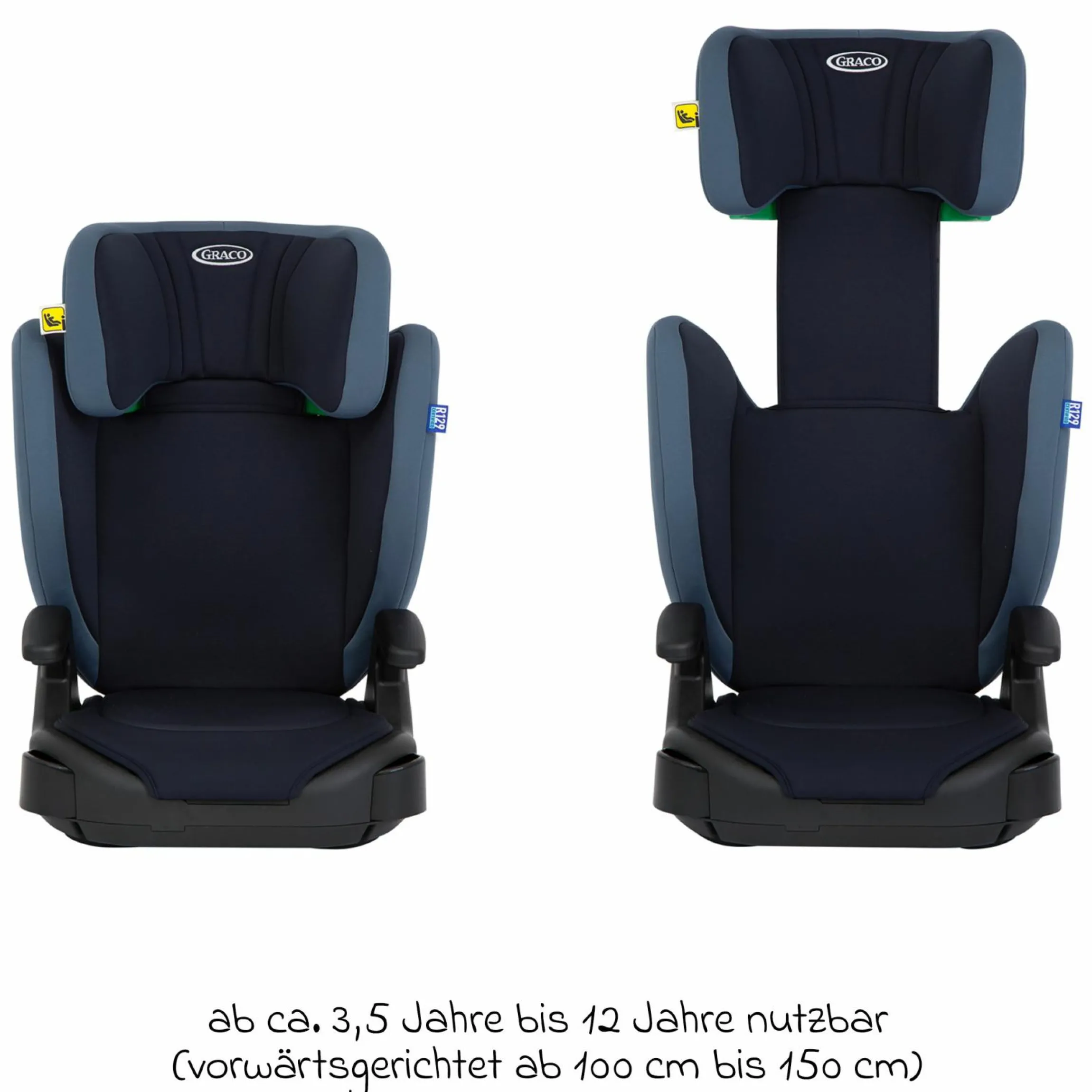 Kindersitz Junior Maxi i-Size R129 ab 3,5 Jahre - 12 Jahre (100 cm - 150 cm) inkl. Getränkehalter nur 3,5 kg leicht - Navy - Kollektion 2025
