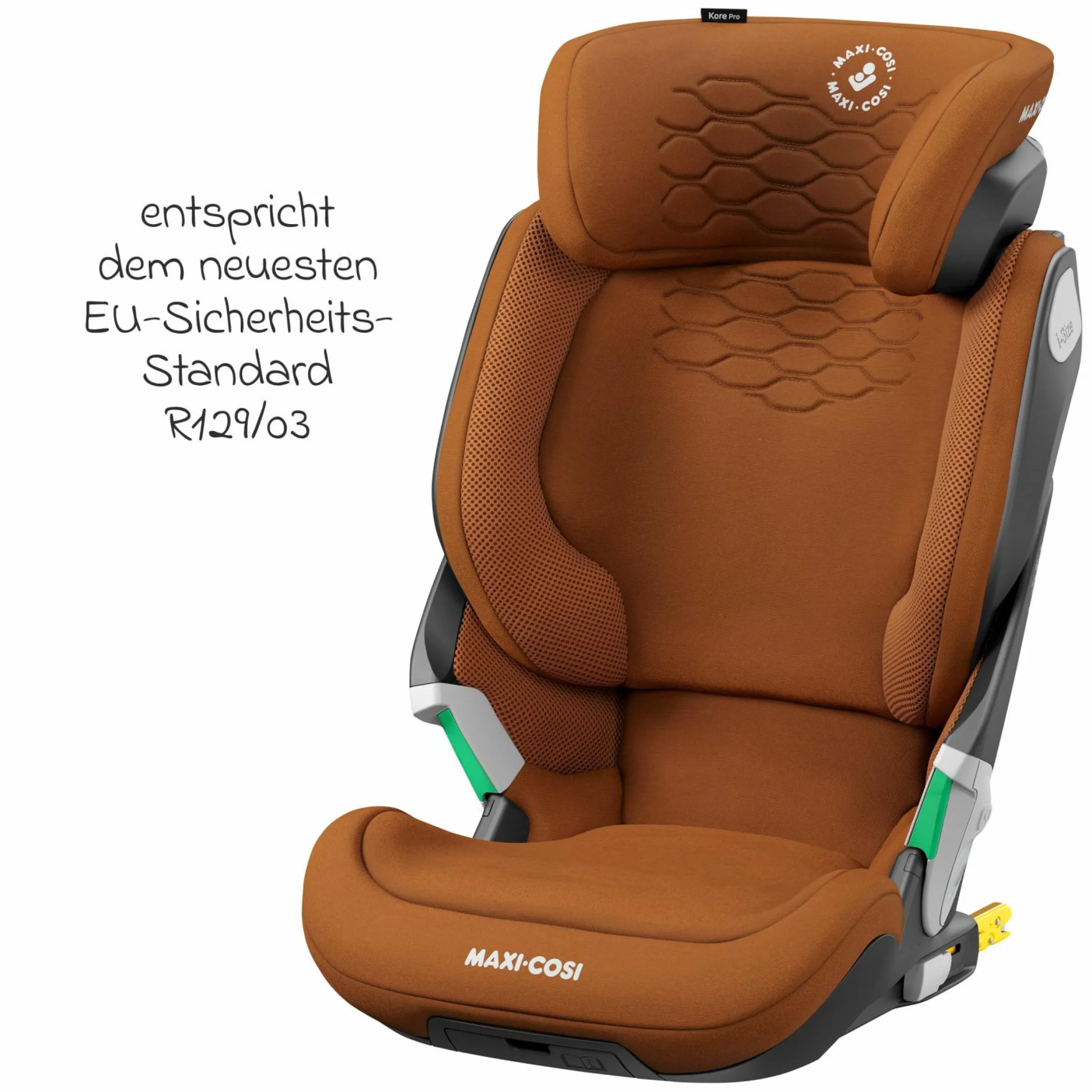 Kindersitz Kore Pro i-Size 3,5 Jahre-12 Jahre (100 cm -150 cm) mit SPS Plus Aufprallschutz & Isofix - Authentic Cognac