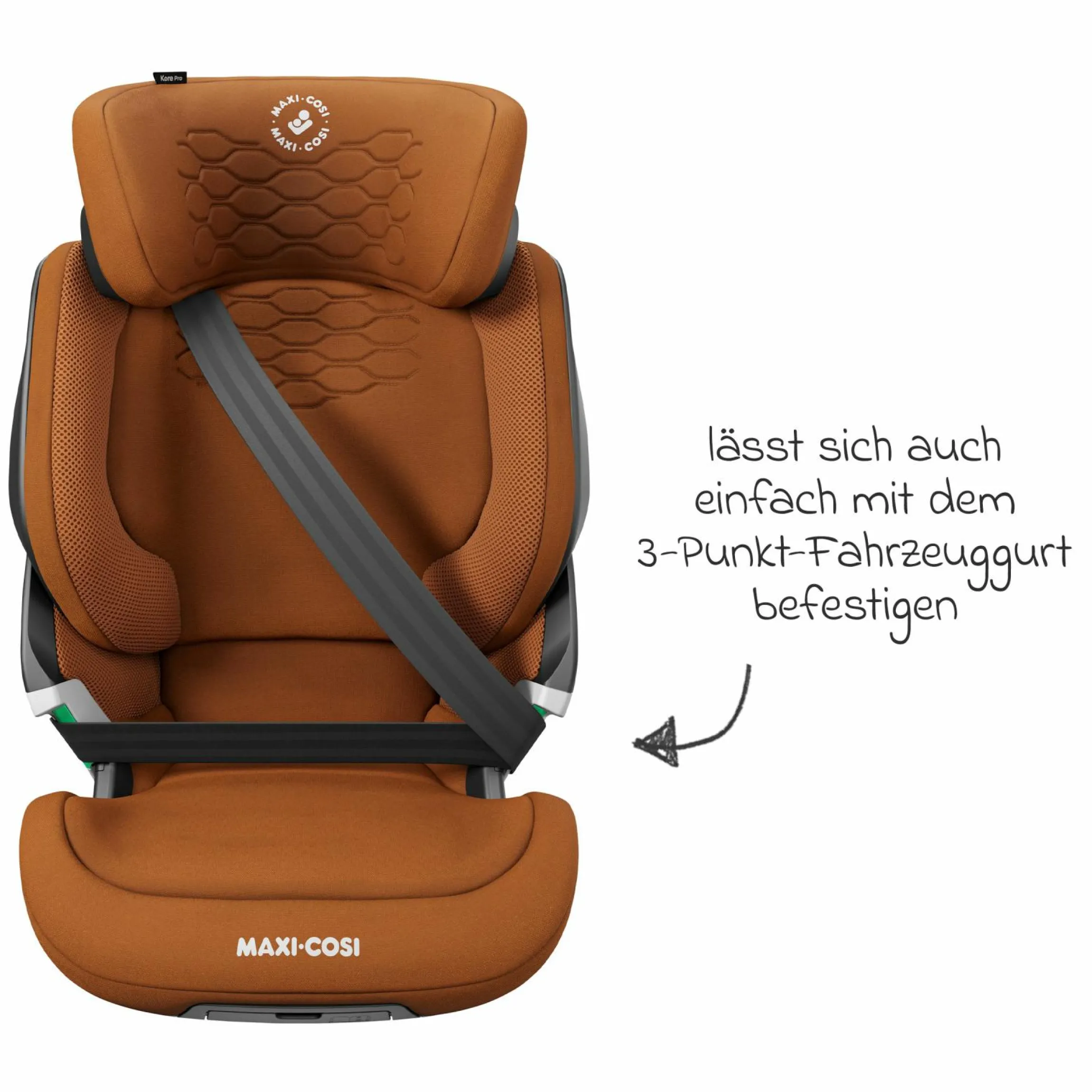 Kindersitz Kore Pro i-Size 3,5 Jahre-12 Jahre (100 cm -150 cm) mit SPS Plus Aufprallschutz & Isofix - Authentic Cognac