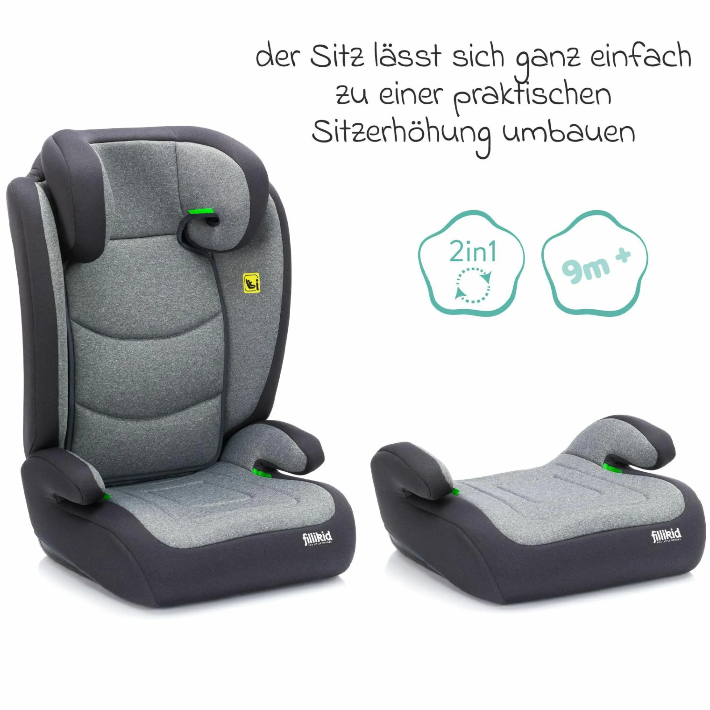 Kindersitz Lea i-Size R129 ab 3 Jahre - 12 Jahre (100 cm - 150 cm) ohne Isofix mit Gurtbefestigung nur 4 kg - Grau