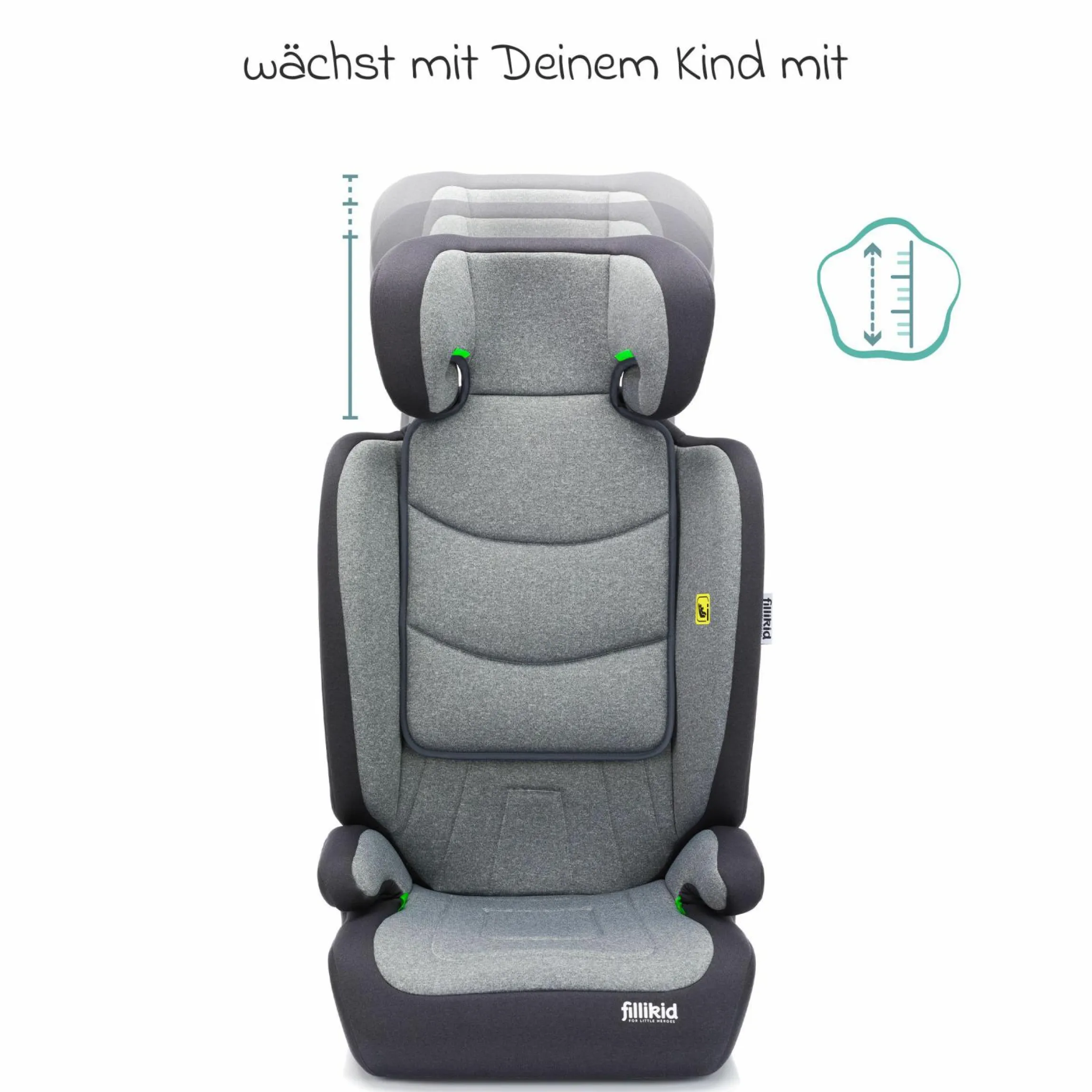 Kindersitz Lea i-Size R129 ab 3 Jahre - 12 Jahre (100 cm - 150 cm) ohne Isofix mit Gurtbefestigung nur 4 kg inkl. Auto-Sitztasche - Grau