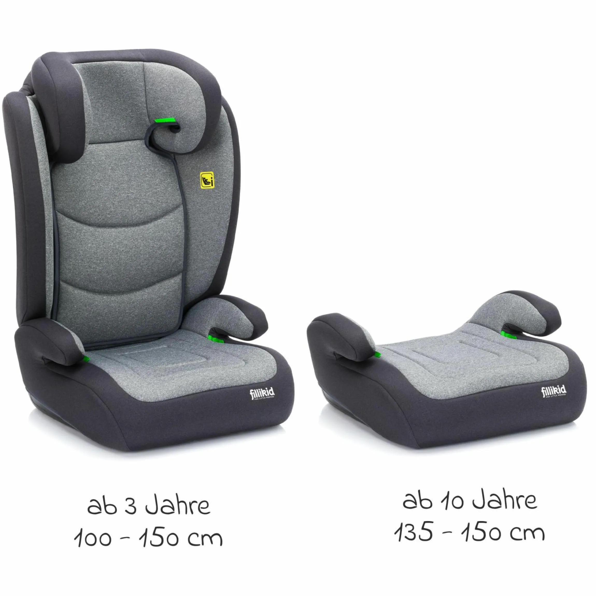 Kindersitz Lea i-Size R129 ab 3 Jahre - 12 Jahre (100 cm - 150 cm) ohne Isofix mit Gurtbefestigung nur 4 kg inkl. Auto-Sitztasche - Grau