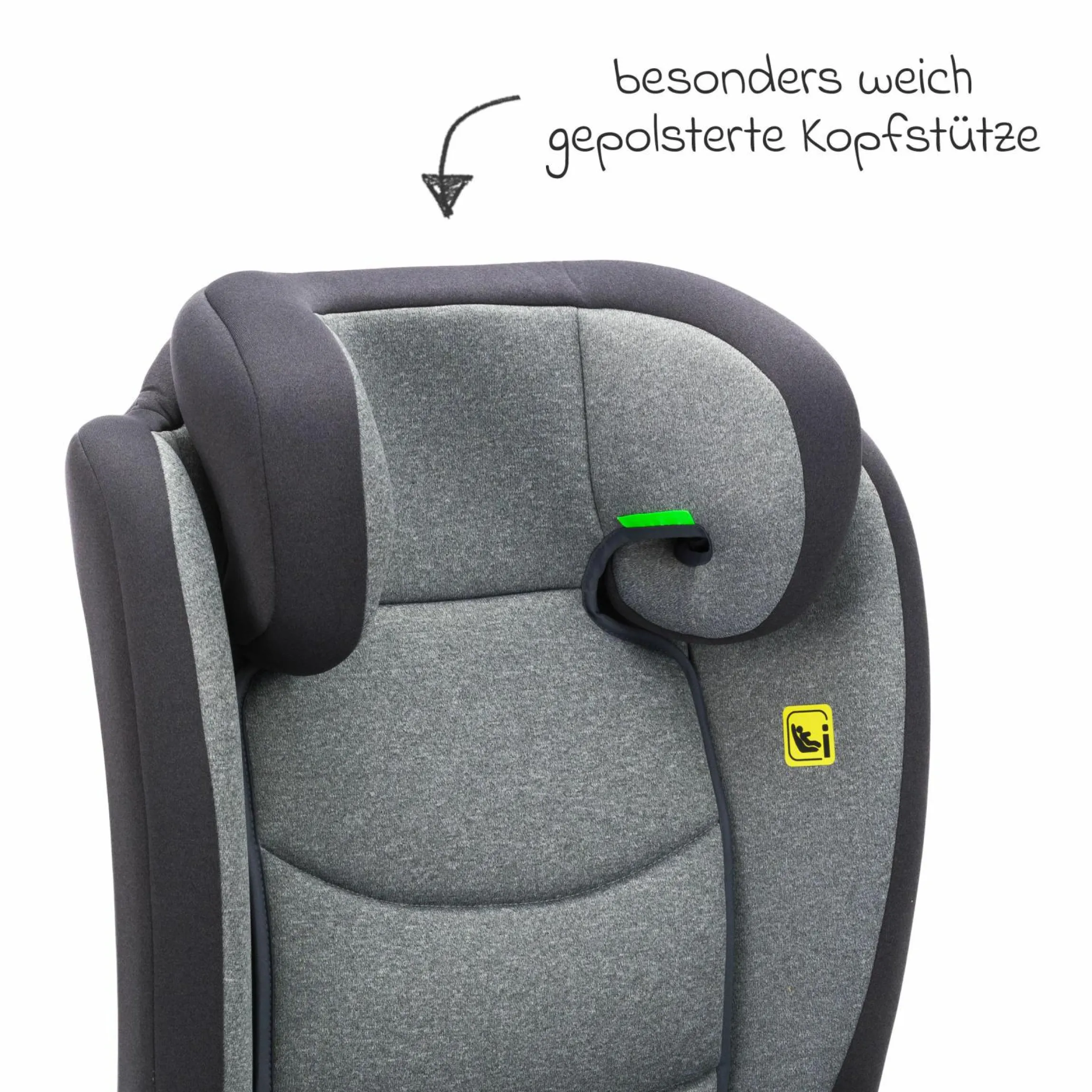Kindersitz Lea i-Size R129 ab 3 Jahre - 12 Jahre (100 cm - 150 cm) ohne Isofix mit Gurtbefestigung nur 4 kg inkl. Auto-Sitztasche - Grau