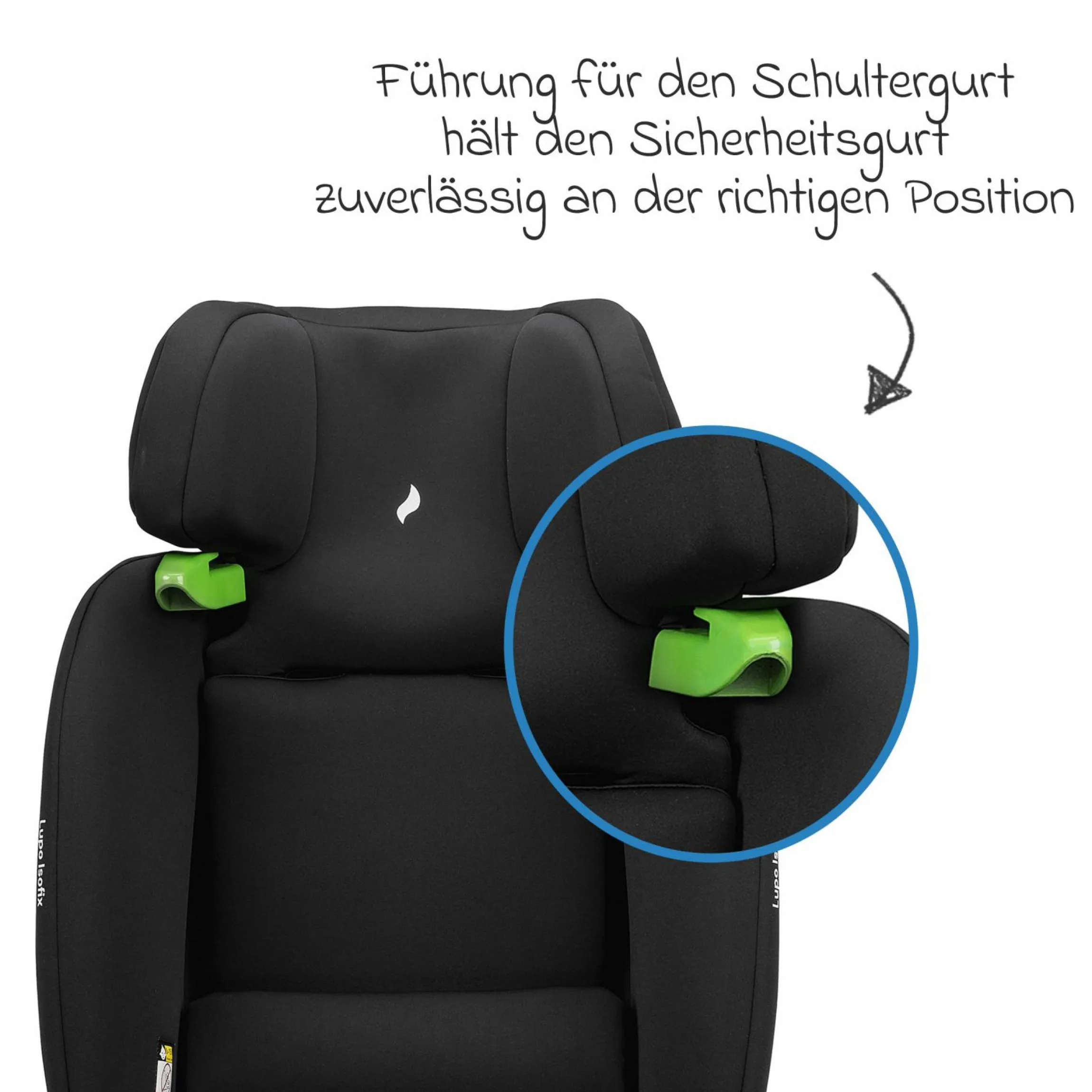 Kindersitz Lupo Isofix i-Size ab 15 Monate - 12 Jahre (76 cm - 150) mit Isofix & Top-Tether - Black - Kollektion 2025