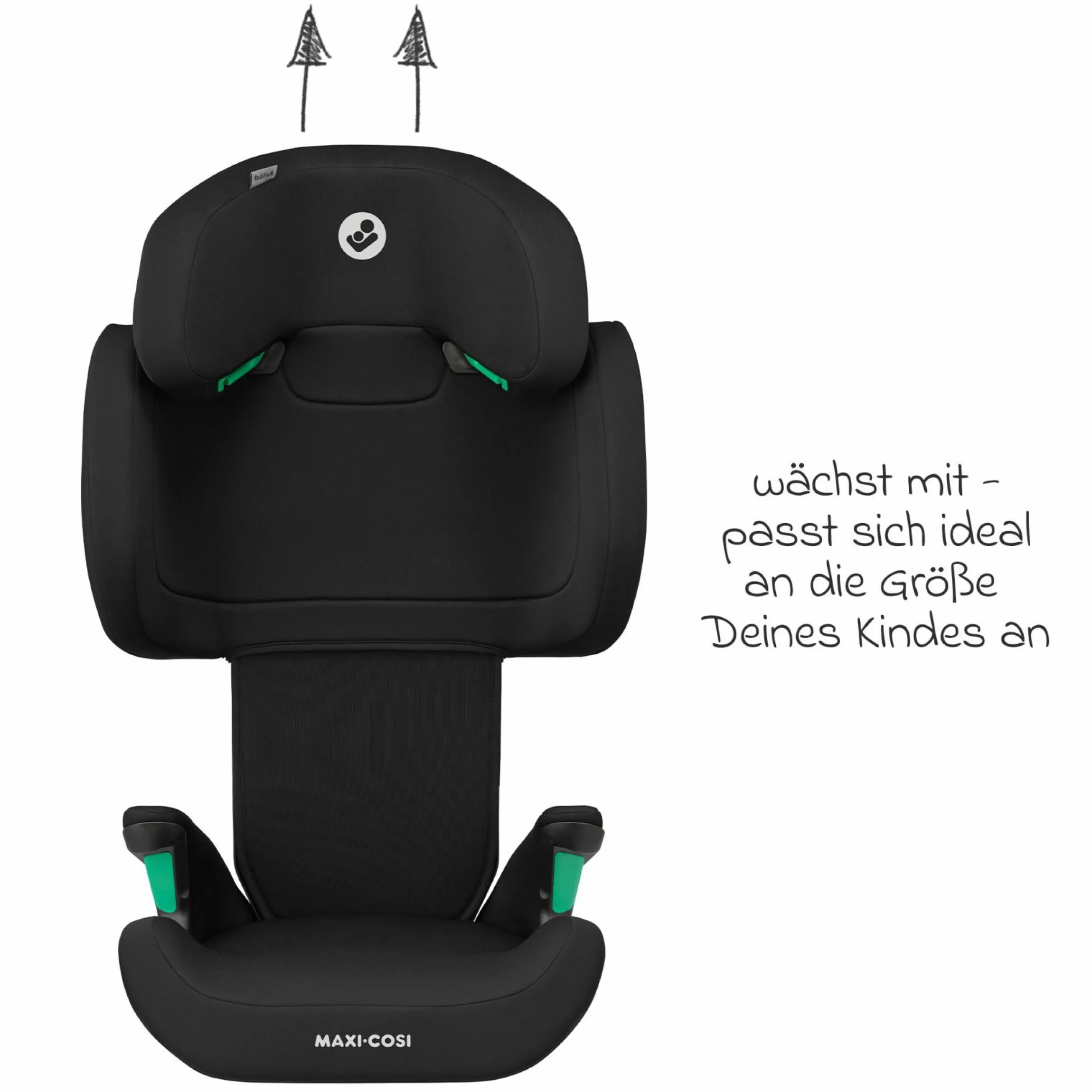 Kindersitz RodiFix M i-Size ab 3,5 Jahre - 12 Jahre (100 cm -150 cm (15-36 kg) mit G-Cell Seitenaufprallschutz & Isofix - Basic Black - Kollektion 2025
