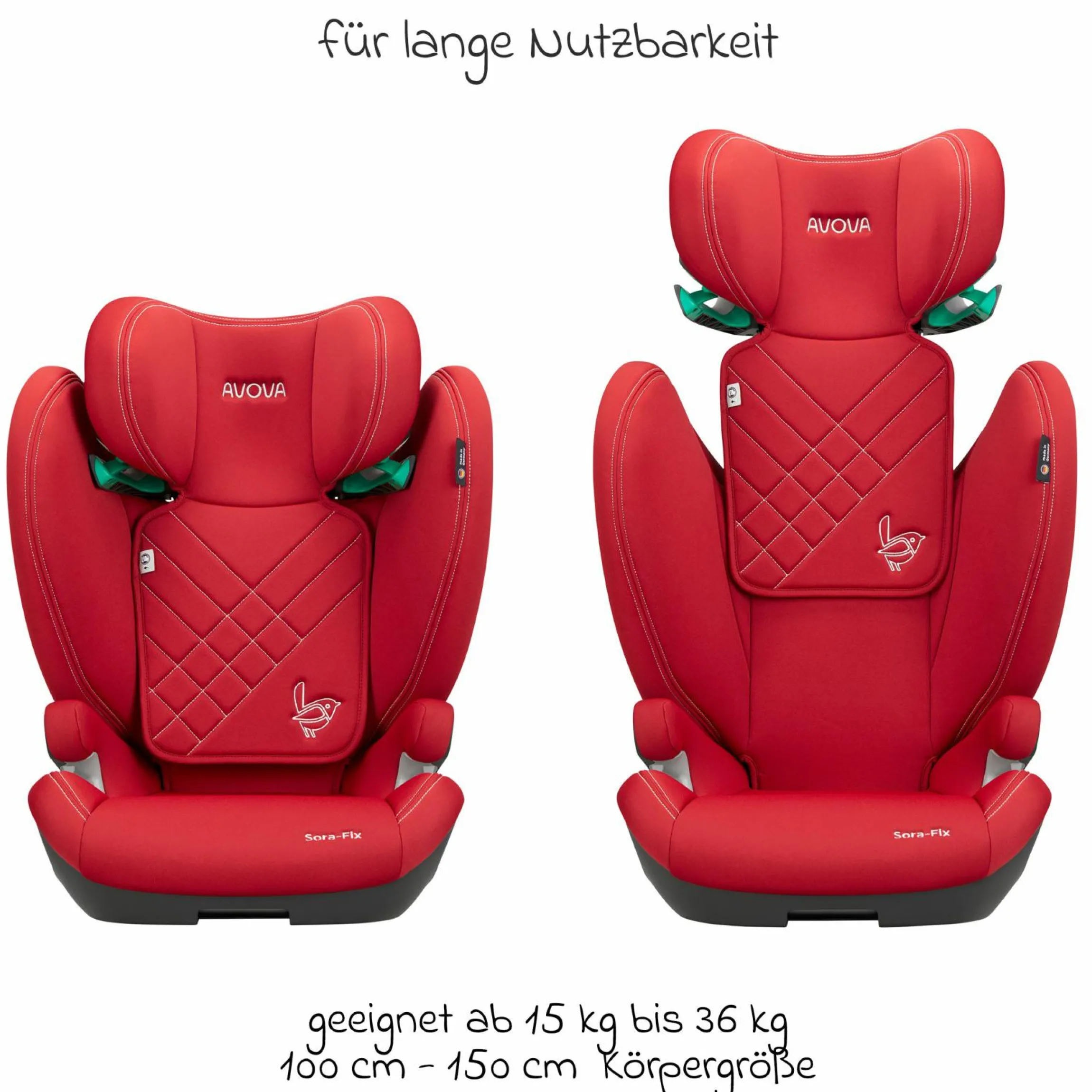 Kindersitz Sora-Fix i-Size ab 3,5 Jahre - 12 Jahre (100 cm - 150 cm) mit Isofix nur 5,5 kg - Maple Red