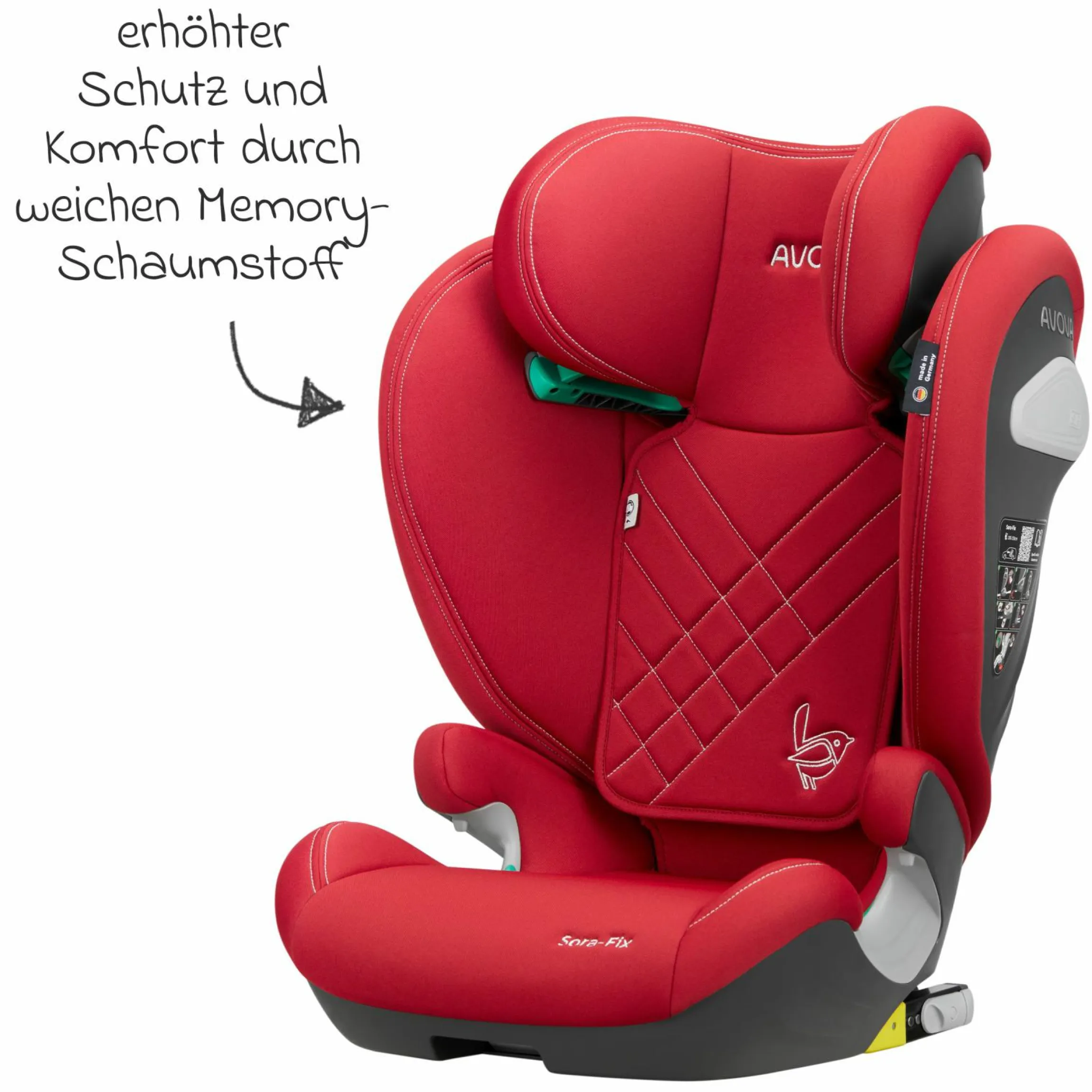 Kindersitz Sora-Fix i-Size ab 3,5 Jahre - 12 Jahre (100 cm - 150 cm) mit Isofix nur 5,5 kg - Maple Red
