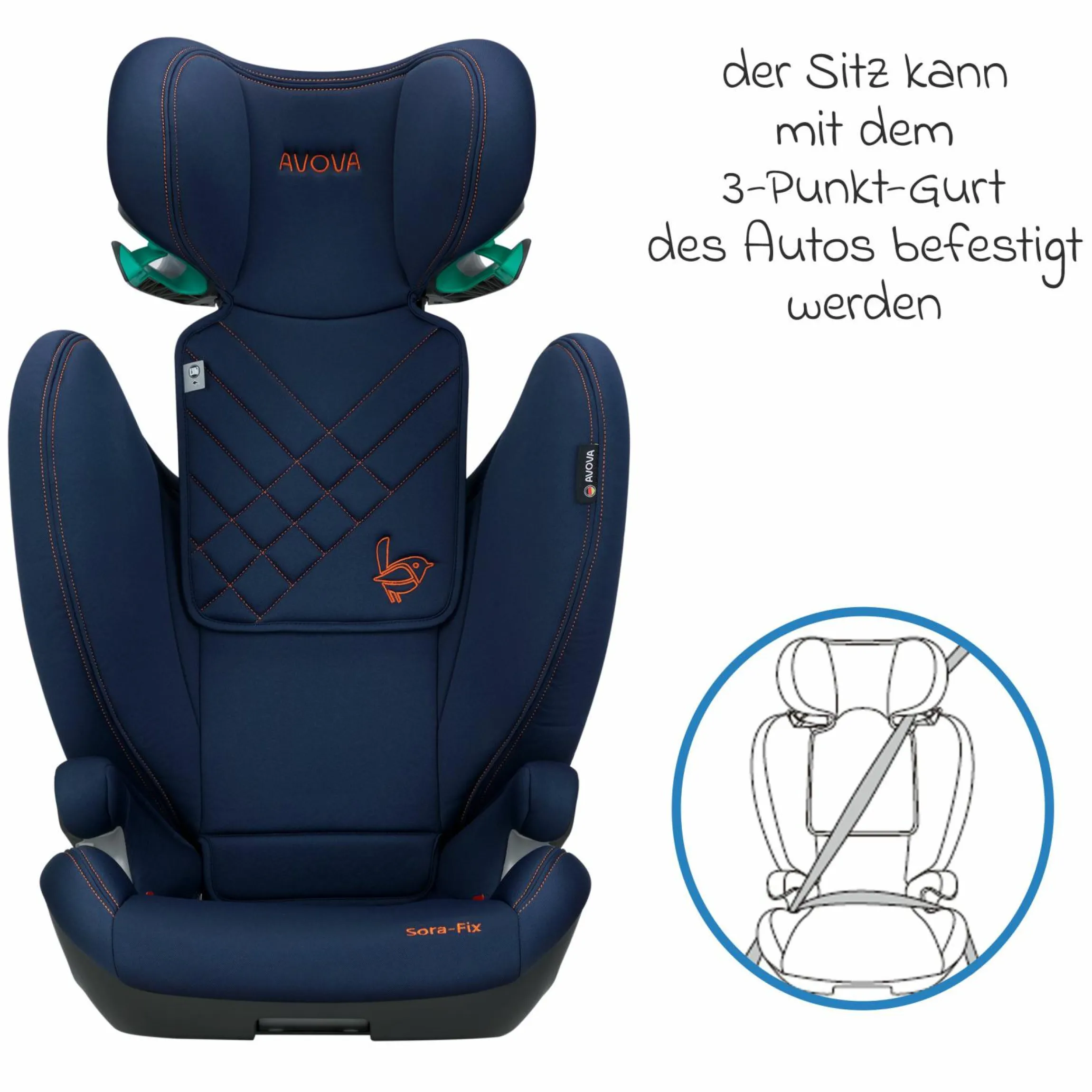 Kindersitz Sora-Fix i-Size ab 3,5 Jahre - 12 Jahre (100 cm - 150 cm) mit Isofix nur 5,5 kg - River Blue