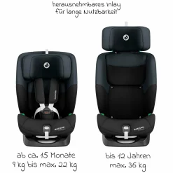 Kindersitz Titan S i-Size ab 15 Monate - 12 Jahre (76 cm - 150 cm) mit G-Cell Seitenaufpralltechnologie mit Isofix & Top Tether - Tonal Black - Kollektion 2025