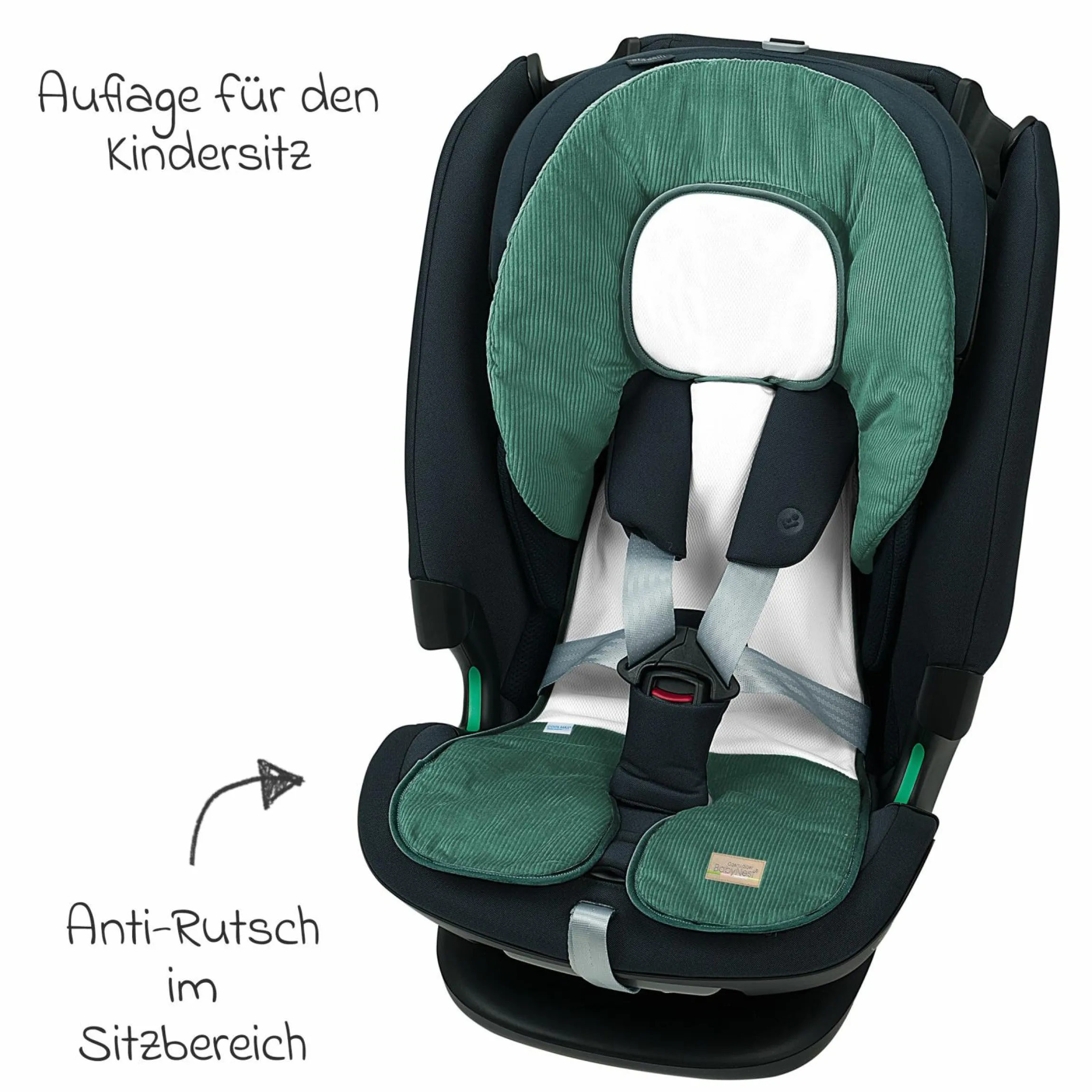 Kindersitz-Auflage Babycool für ein angenehmes Sitzgefühl - Cool Cord - Eucalyptus - Kollektion 2024