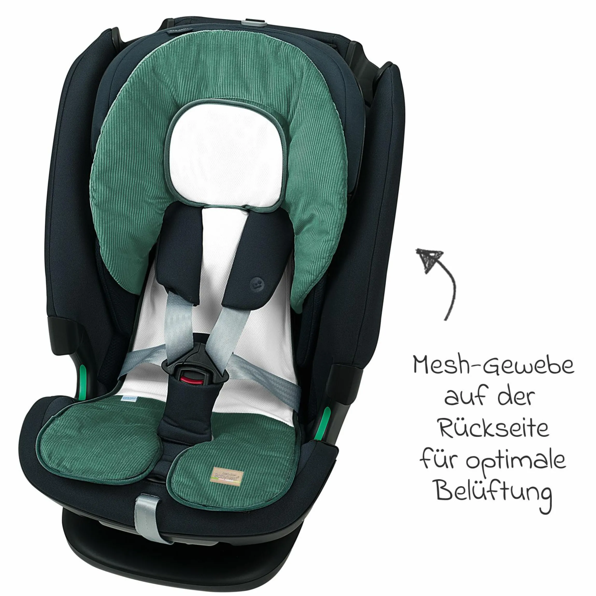 Kindersitz-Auflage Babycool für ein angenehmes Sitzgefühl - Cool Cord - Eucalyptus - Kollektion 2024