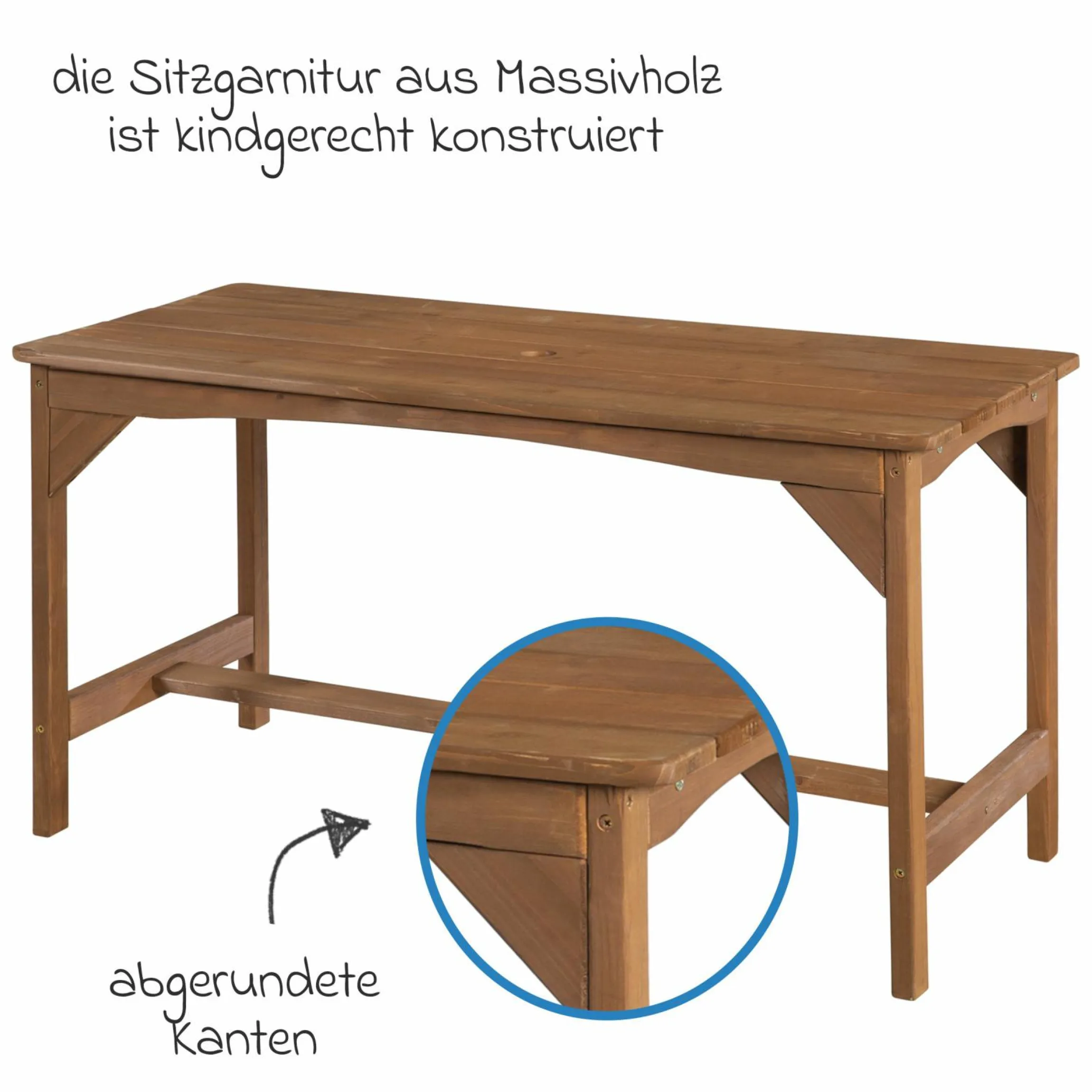 Kindersitzgruppe mit Sitzauflagen und Sonnenschirm - Little Stars - Teakholzfarben