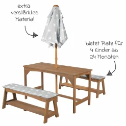 Kindersitzgruppe mit Sitzauflagen und Sonnenschirm - Little Stars - Teakholzfarben