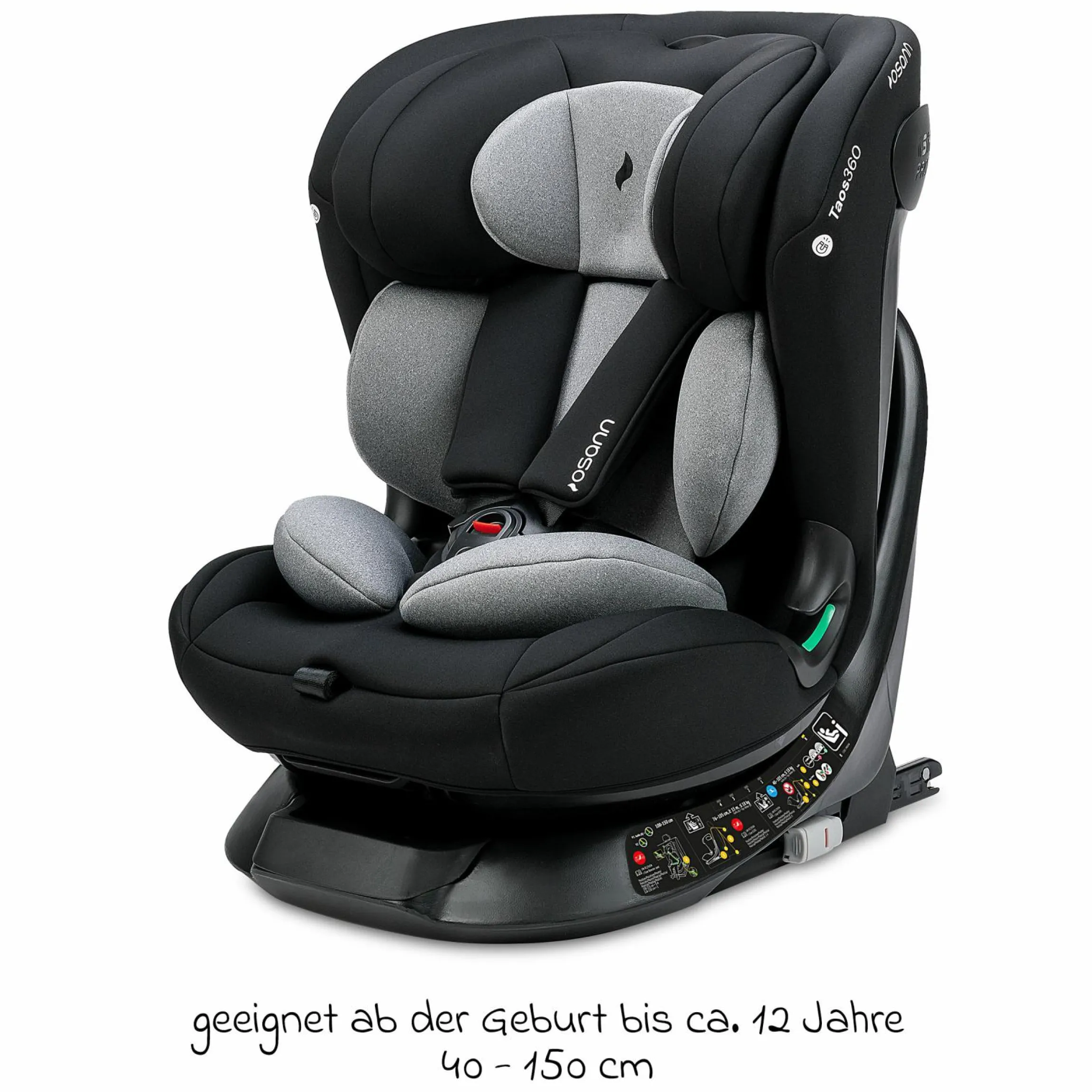 Kindersitz-Reboarder Taos 360 ab Geburt - 12 Jahre (40 cm - 150 cm) drehbar inkl. Isofix-Basis & Top-Tether - Grey Melange - Kollektion 2025