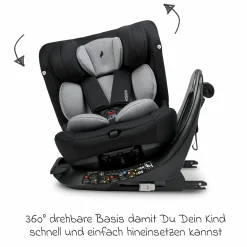Kindersitz-Reboarder Taos 360 ab Geburt - 12 Jahre (40 cm - 150 cm) drehbar inkl. Isofix-Basis & Top-Tether - Grey Melange - Kollektion 2025