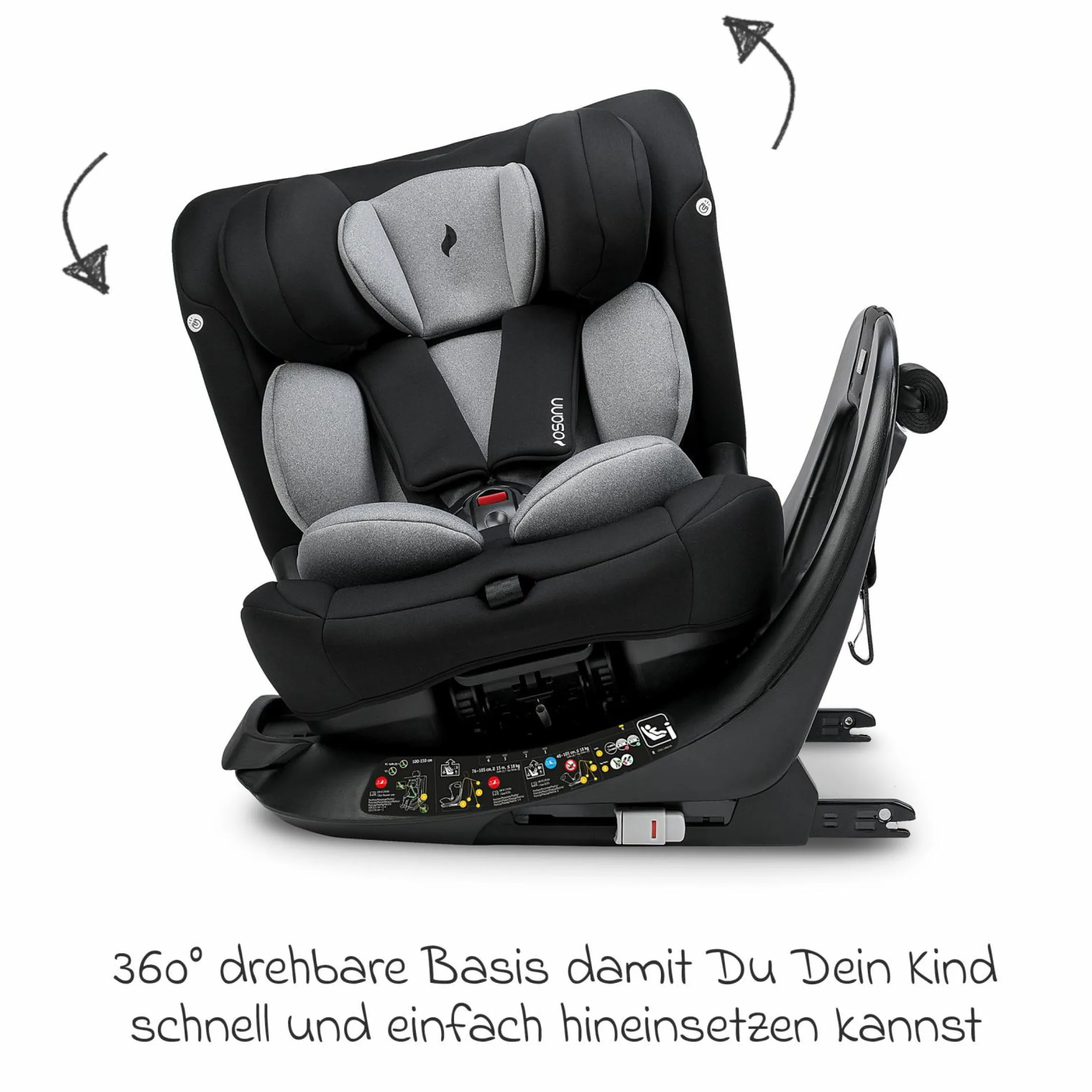 Kindersitz-Reboarder Taos 360 ab Geburt - 12 Jahre (40 cm - 150 cm) drehbar inkl. Isofix-Basis & Top-Tether - Grey Melange - Kollektion 2025