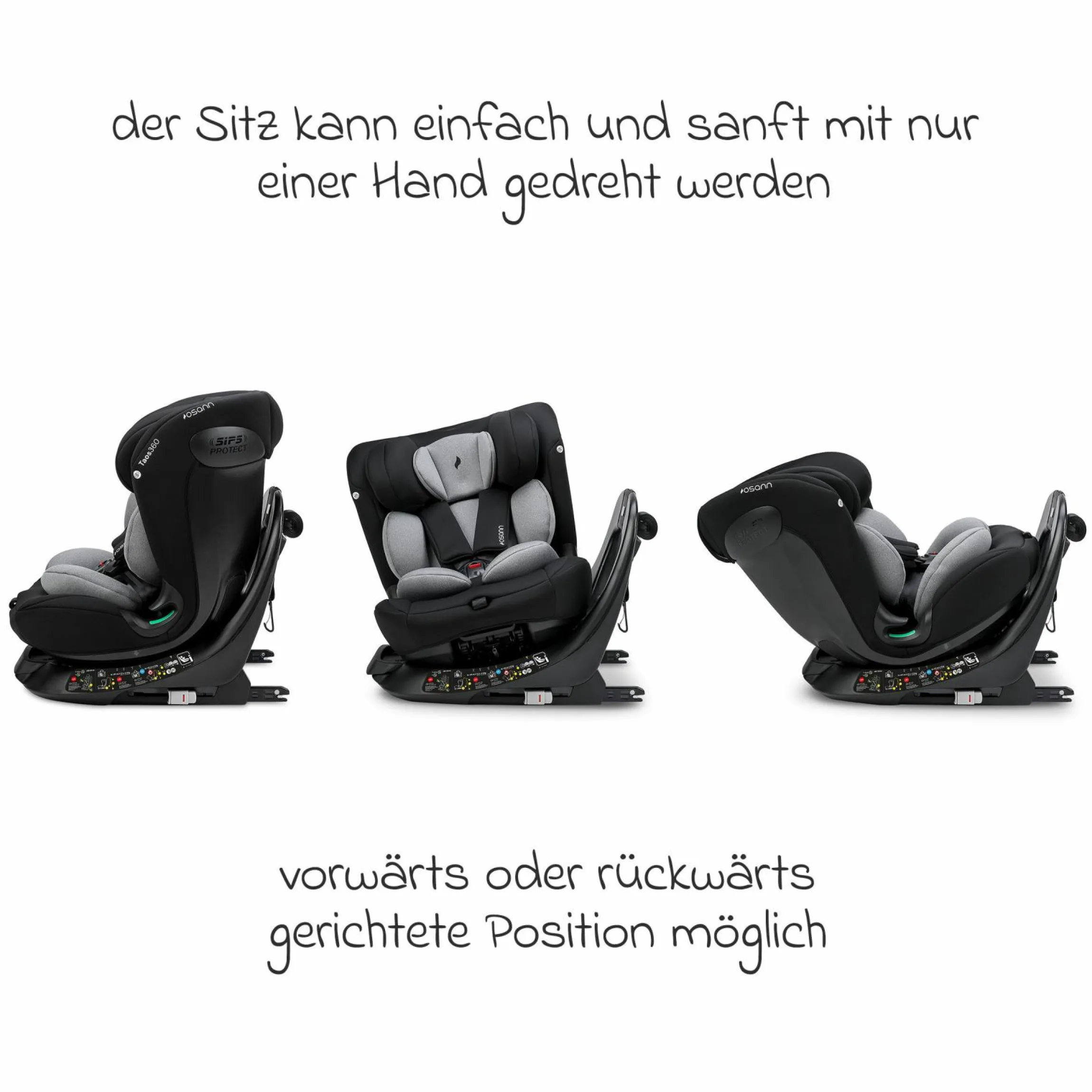 Kindersitz-Reboarder Taos 360 ab Geburt - 12 Jahre (40 cm - 150 cm) drehbar inkl. Isofix-Basis & Top-Tether - Grey Melange - Kollektion 2025