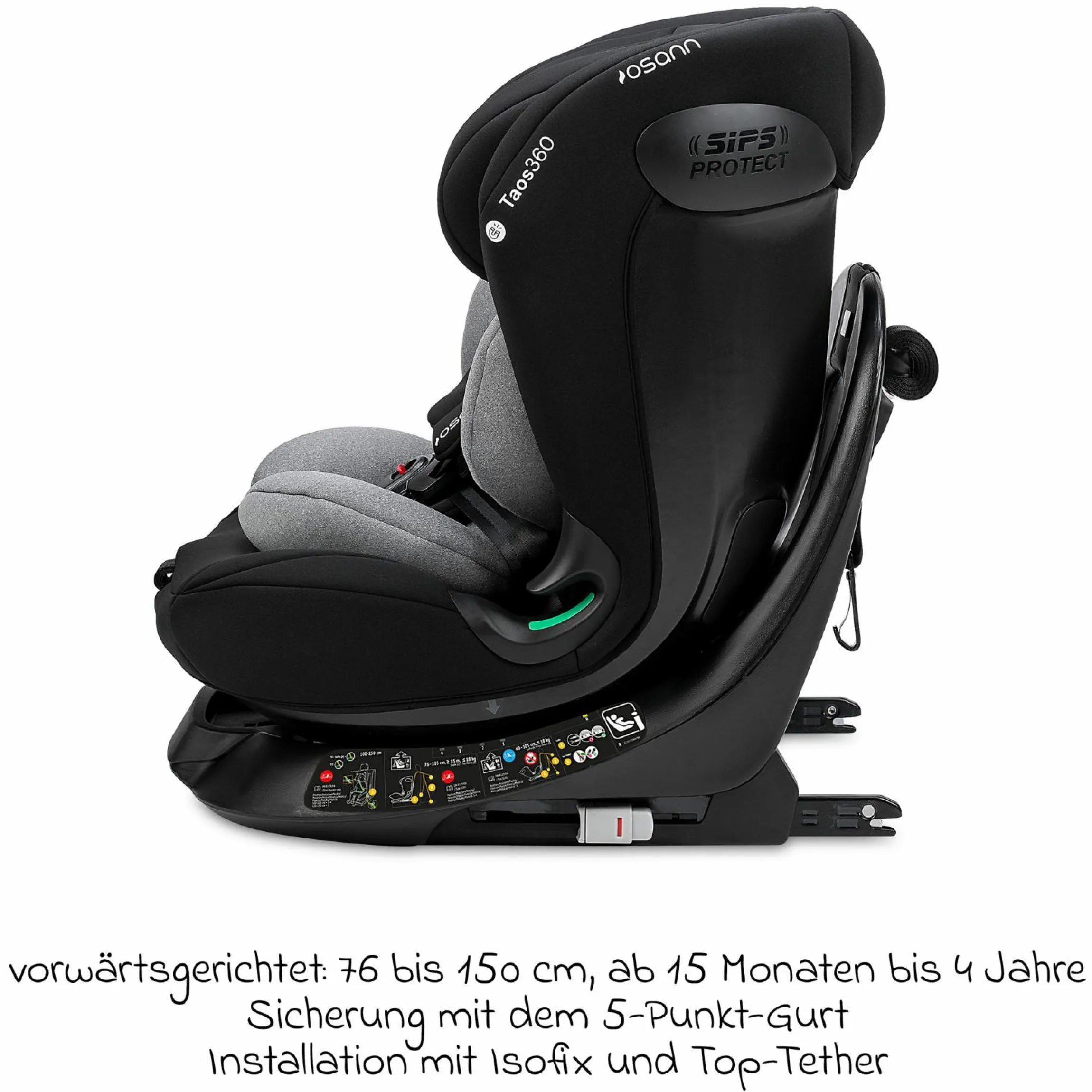 Kindersitz-Reboarder Taos 360 ab Geburt - 12 Jahre (40 cm - 150 cm) drehbar inkl. Isofix-Basis & Top-Tether - Grey Melange - Kollektion 2025