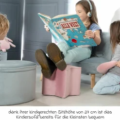 Kindersofa gepolster, mit Samtstoff bezogen - Lil Sofa - Hellblau Sky