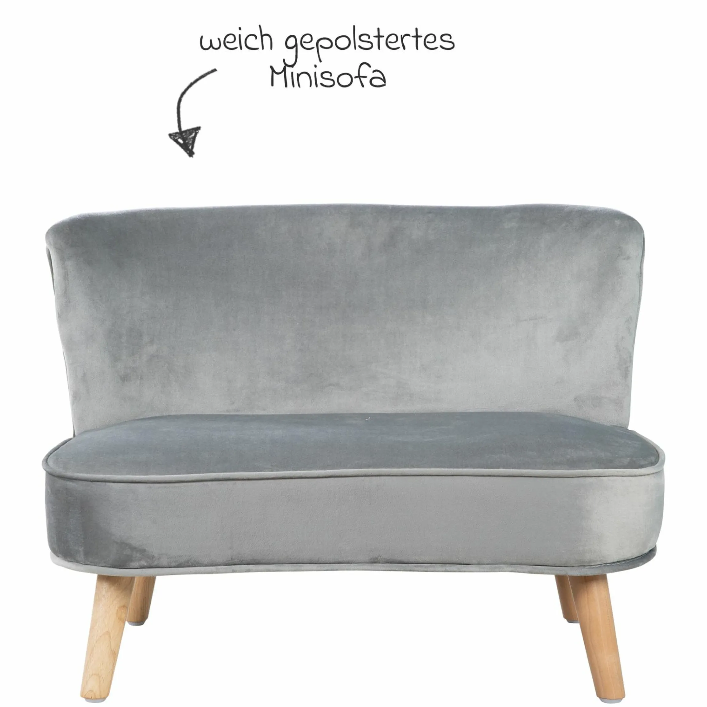 Kindersofa gepolster, mit Samtstoff bezogen - Lil Sofa - Silbergrau