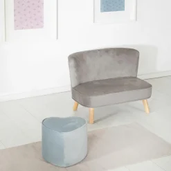 Kindersofa gepolster, mit Samtstoff bezogen - Lil Sofa - Silbergrau