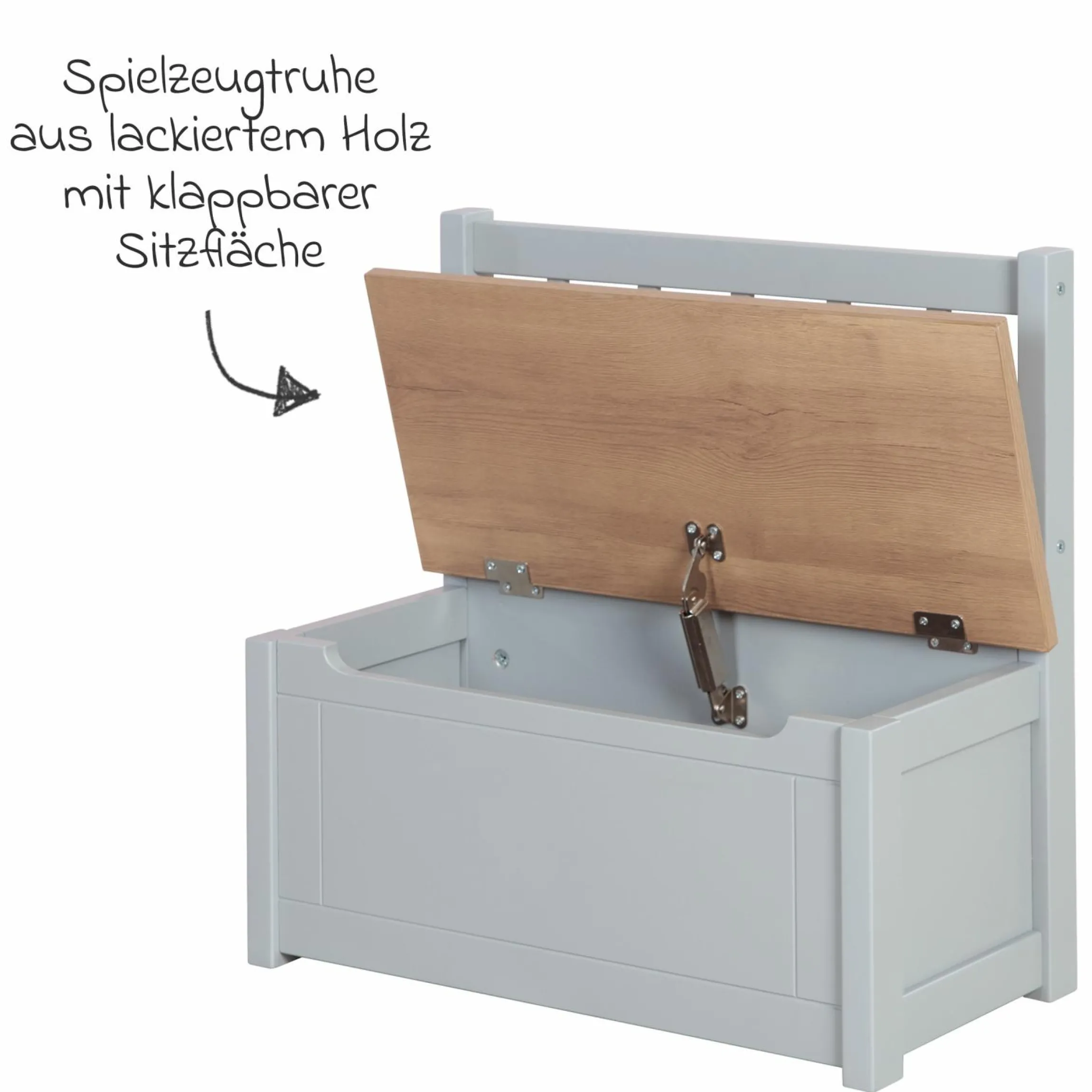 Kindertruhenbank mit aufklappbarer Sitzfläche und Dämpfungsbeschlag - Woody - Natur Taupe