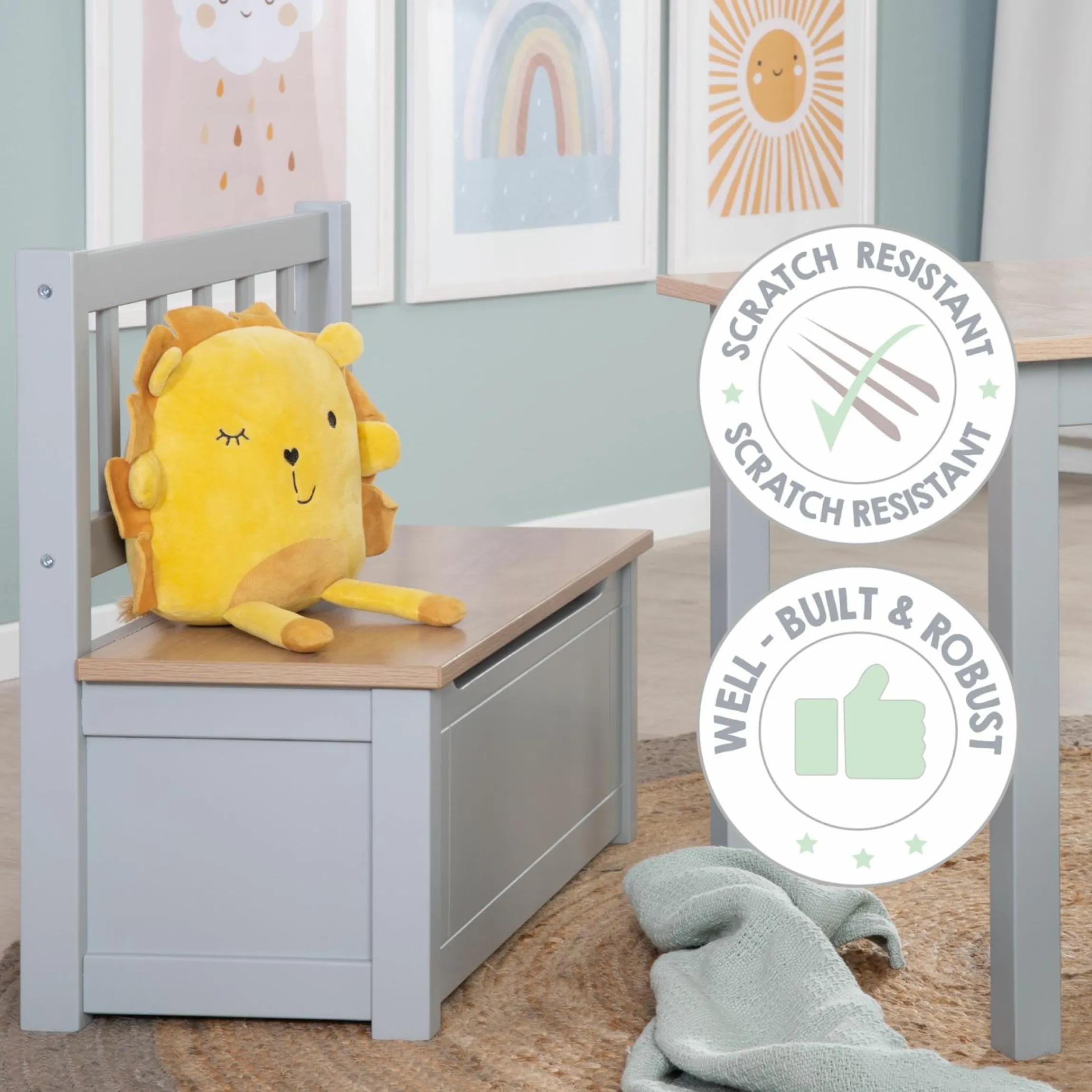 Kindertruhenbank mit aufklappbarer Sitzfläche und Dämpfungsbeschlag - Woody - Natur Taupe