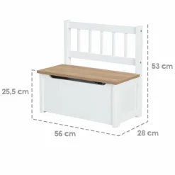Kindertruhenbank mit aufklappbarer Sitzfläche und Dämpfungsbeschlag - Woody - Natur Weiß