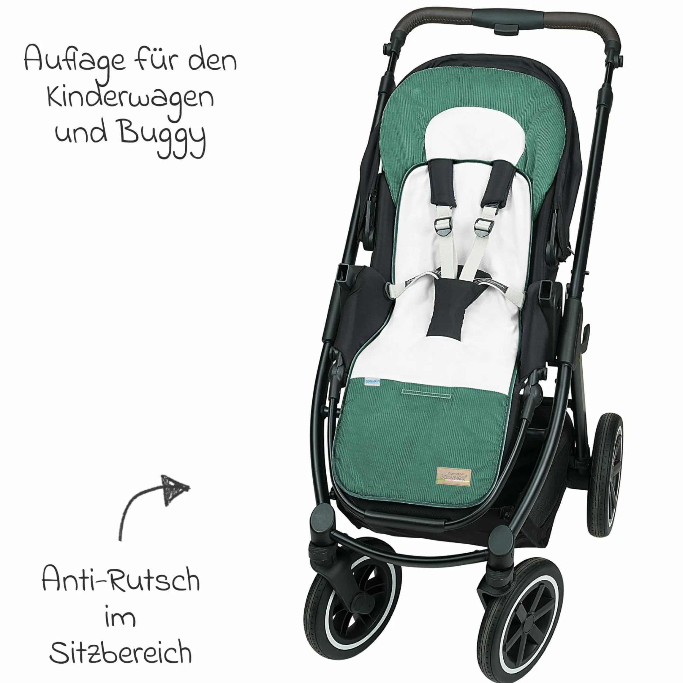 Kinderwagen-Auflage Babycool für ein angenehmes Sitzgefühl - Cool Cord - Eucalyptus - Kollektion 2024