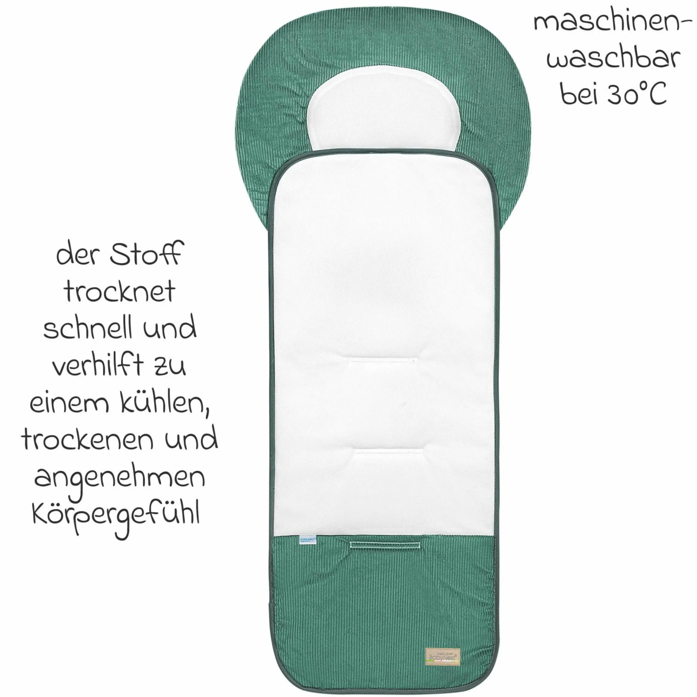 Kinderwagen-Auflage Babycool für ein angenehmes Sitzgefühl - Cool Cord - Eucalyptus - Kollektion 2024
