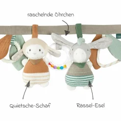 Kinderwagenkette mit Rassel & Quietsche - Esel & Schaf