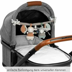 Kinderwagenkette mit Rassel & Quietsche - Esel & Schaf