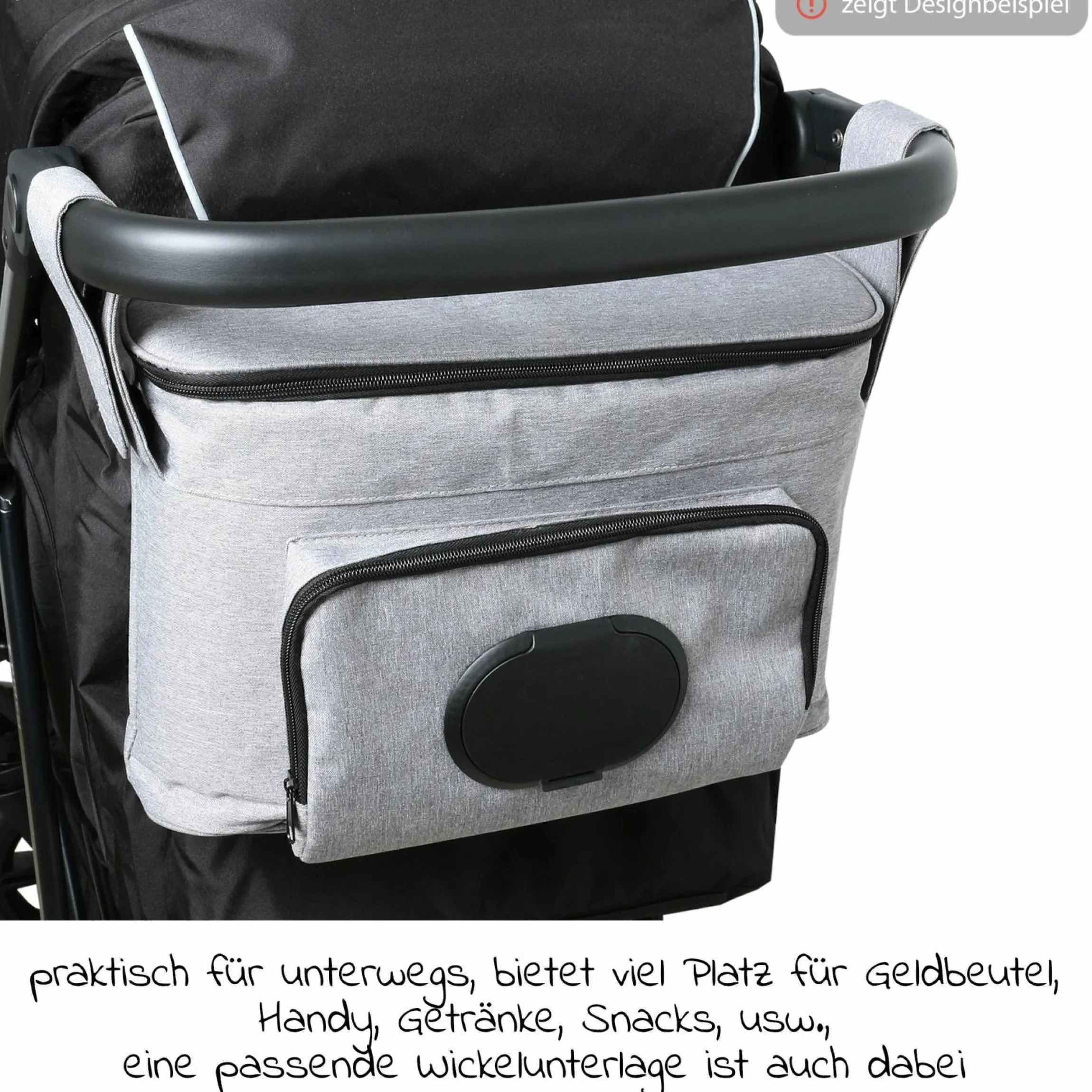 Kinderwagen-Organizer BO 300 mit Schultergurt & Wickelunterlage - Grey