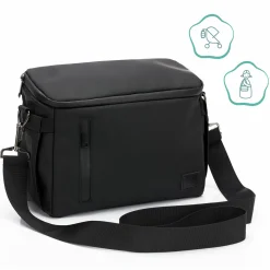 Kinderwagen-Organizer Larvik mit viel Stauraum inkl. Wickelauflage, Flaschenhalter, Umhängegurt & Befestigungshaken - Black