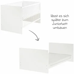 Kinderzimmer Anton mit 2-türigem Kleiderschrank, Bett, Wickelkommode inkl. Wickelaufsatz - Weiß - Kollektion 2024