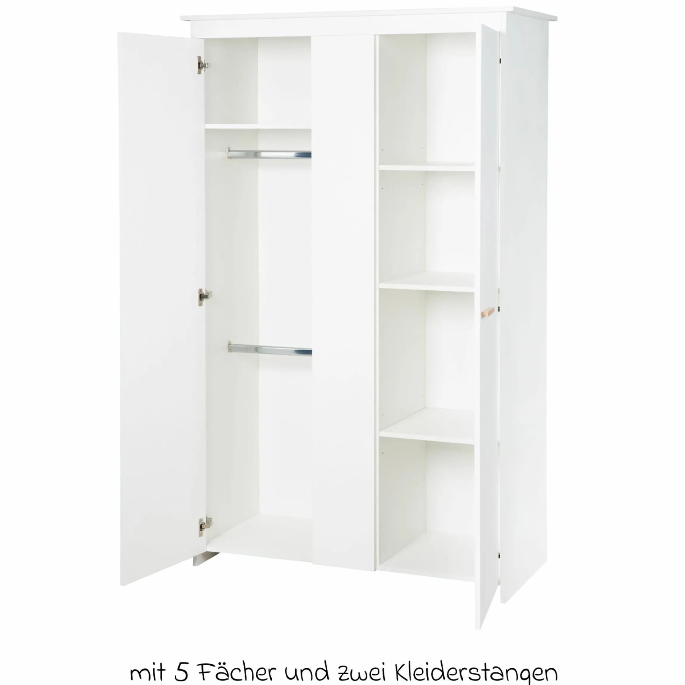 Kinderzimmer Anton mit 2-türigem Kleiderschrank, Bett, Wickelkommode inkl. Wickelaufsatz - Weiß - Kollektion 2024