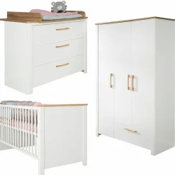 Kinderzimmer Ava mit 3-türigem Schrank, Bett, breiter Wickelkommode - Weiß