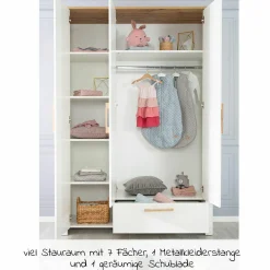 Kinderzimmer Ava mit 3-türigem Schrank, Bett, breiter Wickelkommode - Weiß