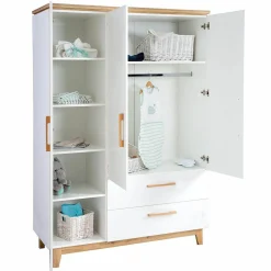 Kinderzimmer Carina mit 3-türigem Schrank, Bett, breiter Wickelkommode - Weiß